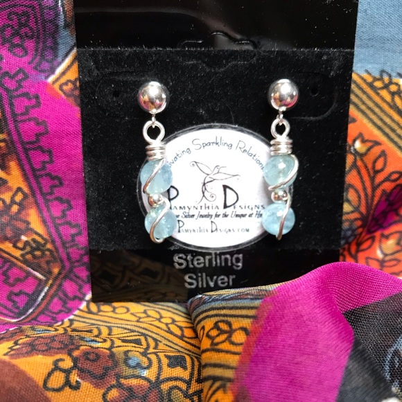 Aquamarine Earrings-Aquamarine Sterling Silver Dangle Post Earrings- Aquamarine - Picture 2 of 4